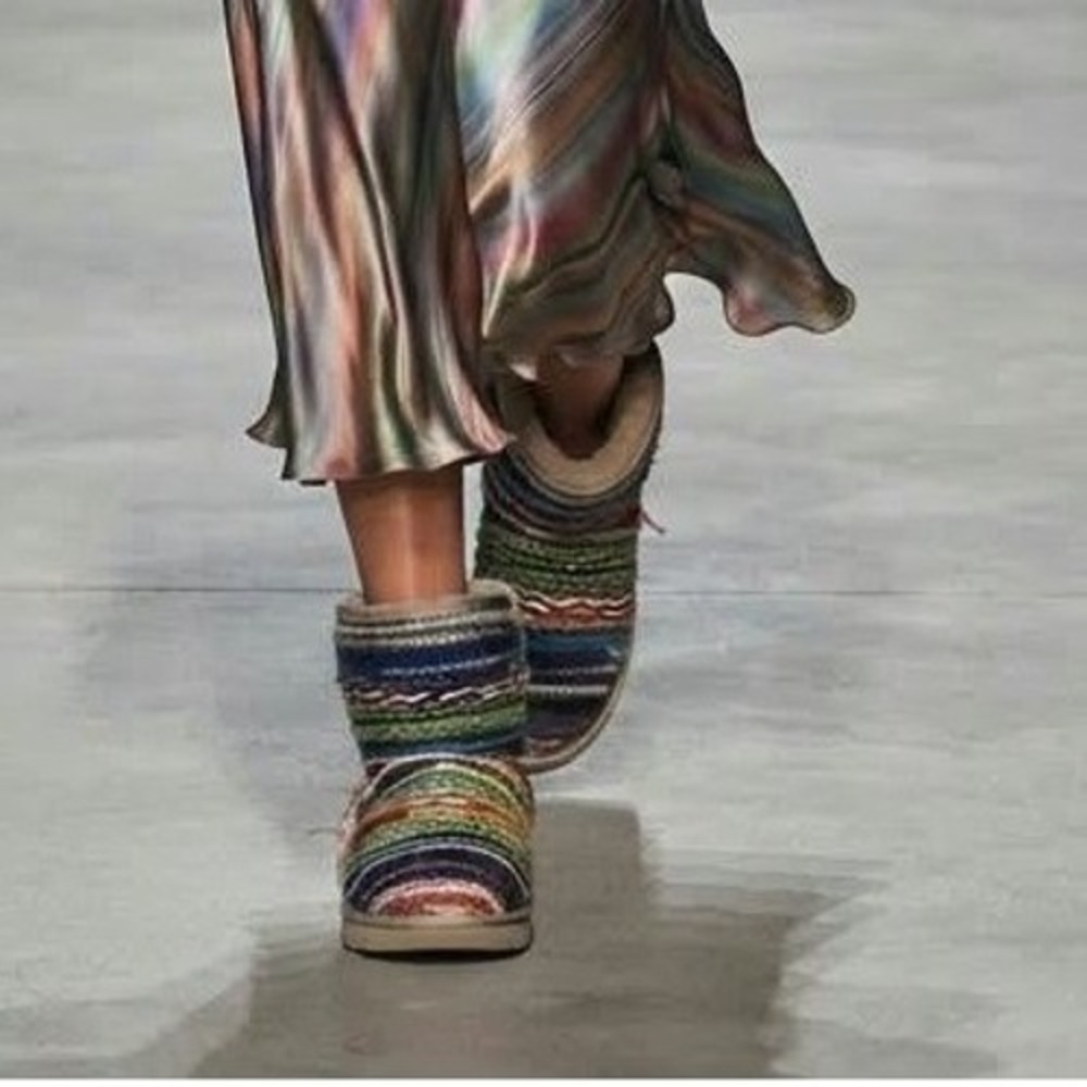 JustFab Size 11 Multicolor Woven Boho Ankle Boots Sherpa Lined